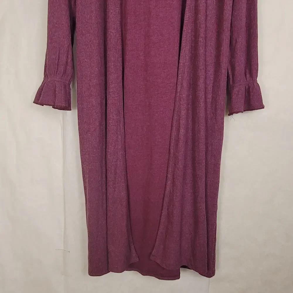 New Chaser pomegranate purple ruffled open front duster cardigan Size Small Boho
